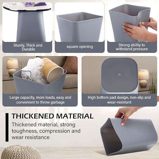 Amyhill 10 Pcs Small Trash Can 2 Gallon Plastic Garbage Can Small Waste Basket for Bathroom Office Kitchen Living Room Bedroom Home Under Desk (Grey)