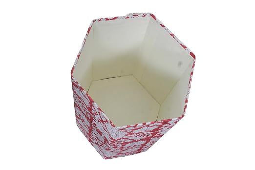 Generic 3.3 Gallon Cotton Hand Block Printed Paper Waste Basket |Small Decorative Trash Can for Housewarming Gifts in Living Room, Bedroom, Bathroom | Eco-Friendly, Plastic-Free (1, RED White MOR)