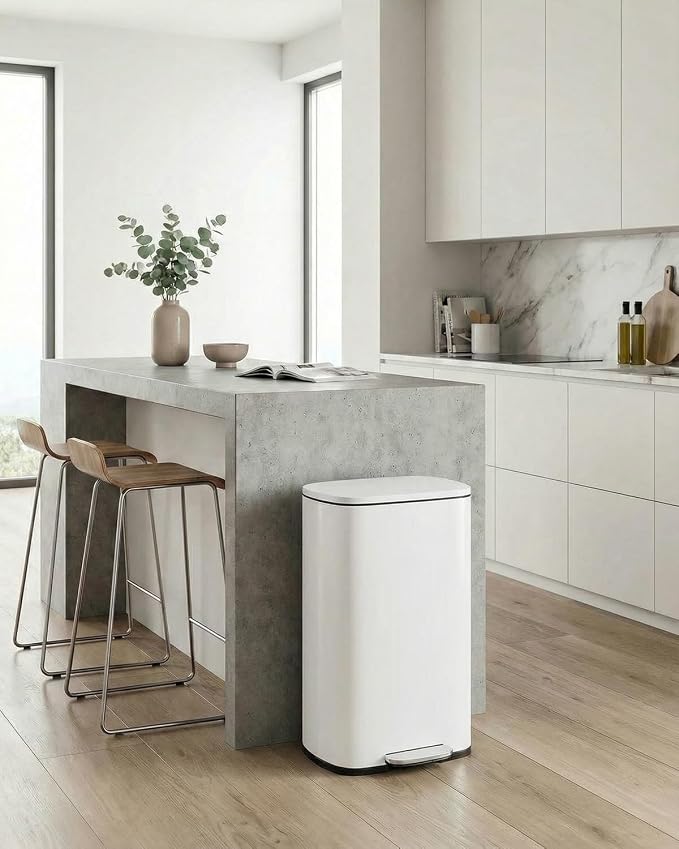 ComfyCorner 13.2+1.3 Gallon Trash Can Combo Set, Stainless Steel Garbage Bin with Pedal, Removable Inner Waste Bucket, Anti-Fingerprint, Soft-Close Locking Lid Dustbin for Kitchen, Bathroom, Office