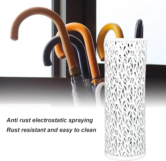 Umbrella Stand Rack, 5.91 * 16.54" Metal Hollowed Freestanding Cylinder Umbrella Holder Organizer Bin for Home Hotel Office Entryway