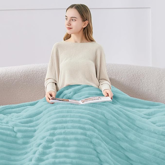 BEDELITE Twin Blanket for Couch & Bed, 300GSM Soft & Warm Fleece Blanket, Decorative and Giftable Striped Cloud Blue Blankets for Women, Men, 60"x80"