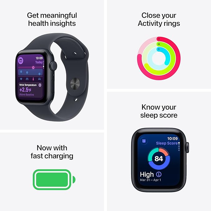 Apple Watch SE 3 [GPS + Cellular 44mm] Smartwatch with Starlight Aluminum Case with Starlight Sport Band - M/L. Fitness and Sleep Trackers, Heart Rate Monitor, Always-On Display, Water Resistant