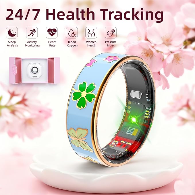 Smart Ring Men & Women Ring Sleep Tracker Pedometer Long Battery Life No Subscription Fee, IP68 Waterproof (Blue, 10)