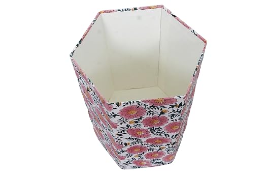 3.3 Gallon Cotton Hand Block Printed Paper Waste Basket |Small Decorative Trash Can for Housewarming Gifts in Living Room, Bedroom, Bathroom | Eco-Friendly, Plastic-Free (1, Green Pink Sun FLOWAR)