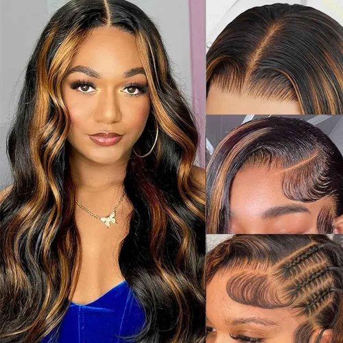 HANGFIRST 13x6 Ombre Lace Front Wig Human Hair 1B/30 Highlight 180% Density Body Wave Brazilian Virgin Human Hair Wigs for Women Pre Plucked with Baby Hair 20Inch