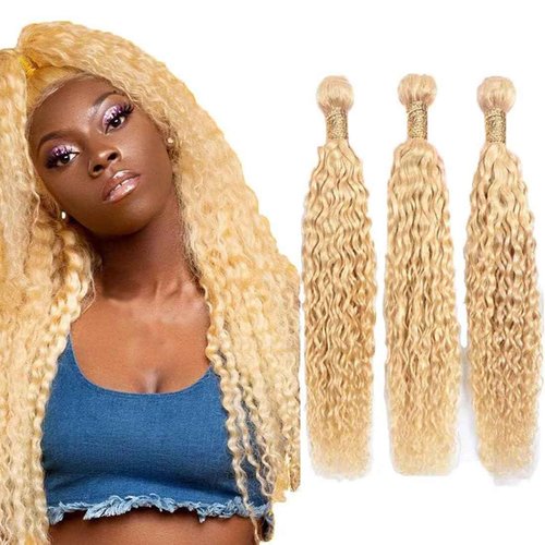 Fabimiya 26 28 30 Inch Bundles Human Hair Blonde 613# Jerry Curly Human Hair Bundles Unprocessed Soft Sewn In Hair with Double Weft for Black Women