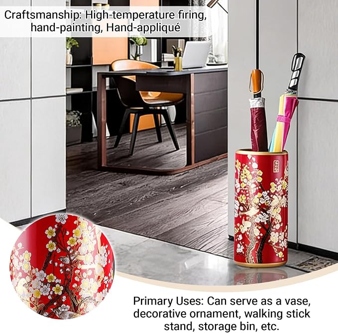 Ceramic Umbrella Stand Umbrella Holder for Entryway Hand-Made Umbrella Stand Barrels Umbrella Holder Cane Floor Standing Vase Ceramic Storage Bucket for Home Office Entrance Indoor.(Silver216)