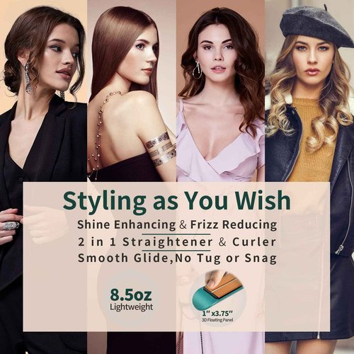 IBROO Infrared Flat Iron Hair Straightener, Ceramic Tourmaline Ionic 1 inch Keratin Coated Irons, 220 Volt Straight Iron for Women, Dual Voltage, Professional Curling Straightening Irons Comb, Green