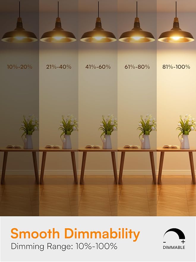 TJOY A19 Dimmable LED Light Bulbs, E26 Led Bulbs 60 Watt Equivalent, Warm Soft White 2700K, 800 Lumens Standard Base, Energy Saving Lightbulbs, Efficient 9W, 120V, 15,000 Hour Lifetime, 4 Pack