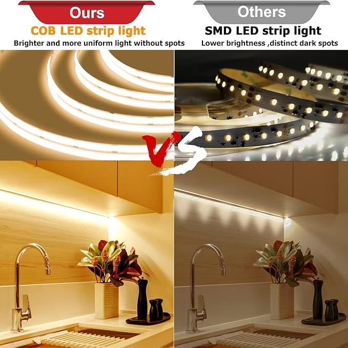 COB LED Strip Lights 65.6ft, LED Lights Daylight White 6000K Strip Lights with Remote& App, Dimmable Super Bright 24V White LED Tape Lights,Cabinet Office Lighting.