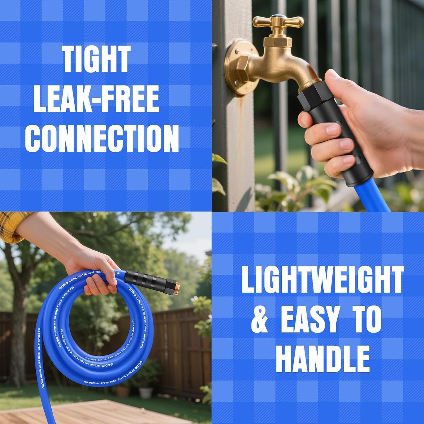 Heavy Duty Garden Hose 10 ft, Non-Expanding Flexible Water Hose, Kink Resistant Lightweight Hybrid Hose, Leakproof Hose Male to Female Fittings