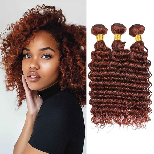 Giginger Bundles Human Hair 26 28 30 Inch Reddish Brown Deep Wave Bundles Color 33 Human Hair Deep Wave Unprocessed Quick Weave Soft Sewn In Hair Extensions for Black Women