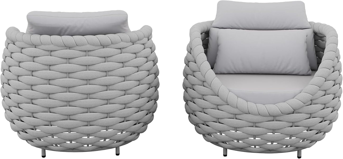TWT 4 Pieces Patio Sofas, All-Weather Teslin Rope Balcony Furniture with Cushions & Pillows, Patio Couch Outdoor Patio Furniture Set for Indoor, Balcony, Backyard, Deck, Poolside, Grey