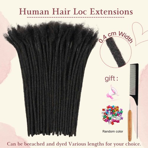 4 Inch Loc Extensions Human Hair 0.4cm Thickness 100 Strands 100% Full Handmade Permanent Dreadlock Extensions Real Human Hair For Women Men Kids Can Be Dyed Bleached Curled (Width 0.4cm Natual Black)