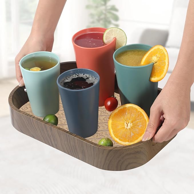 HEYCOME 24 Pcs Unbreakable Plastic Cups Set, 20 oz Reusable Plastic Cups, Stackable Water Tumblers, Drinking Cup for Kitchen, Outdoor, BPA-free, Dishwasher Refrigerator and Microwave Safe, Dark Blue