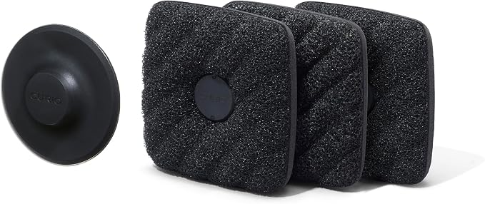 Curio Home Goods Ionic Non-Scratch Dish Sponges with Magnetized Holder, Odor Resistant Synthetic Scrub Sponges, 3 Pack, Black