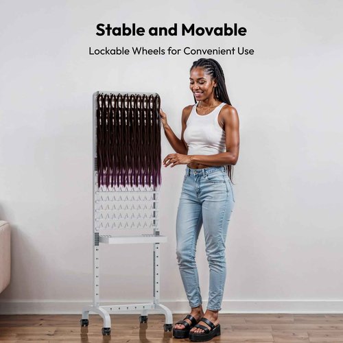 Sunnacate 280 Pegs Braiding Hair Rack with Tray and Tools, Height Adjustable, 2-Side Braid Rack with Wheels, Standing Braider Hair Stand Separator Extension Holder Hanger Perm Rod for Salon Home