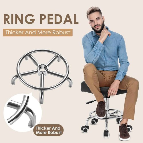 Rolling Stool Wider Rectangular Cushion-Provides a Comfortable, Stable Support Surface with Loop Footrest for Leg Support,Adjustable Stool with Wheels for Salon Tattoo Massage Office Home (Black)