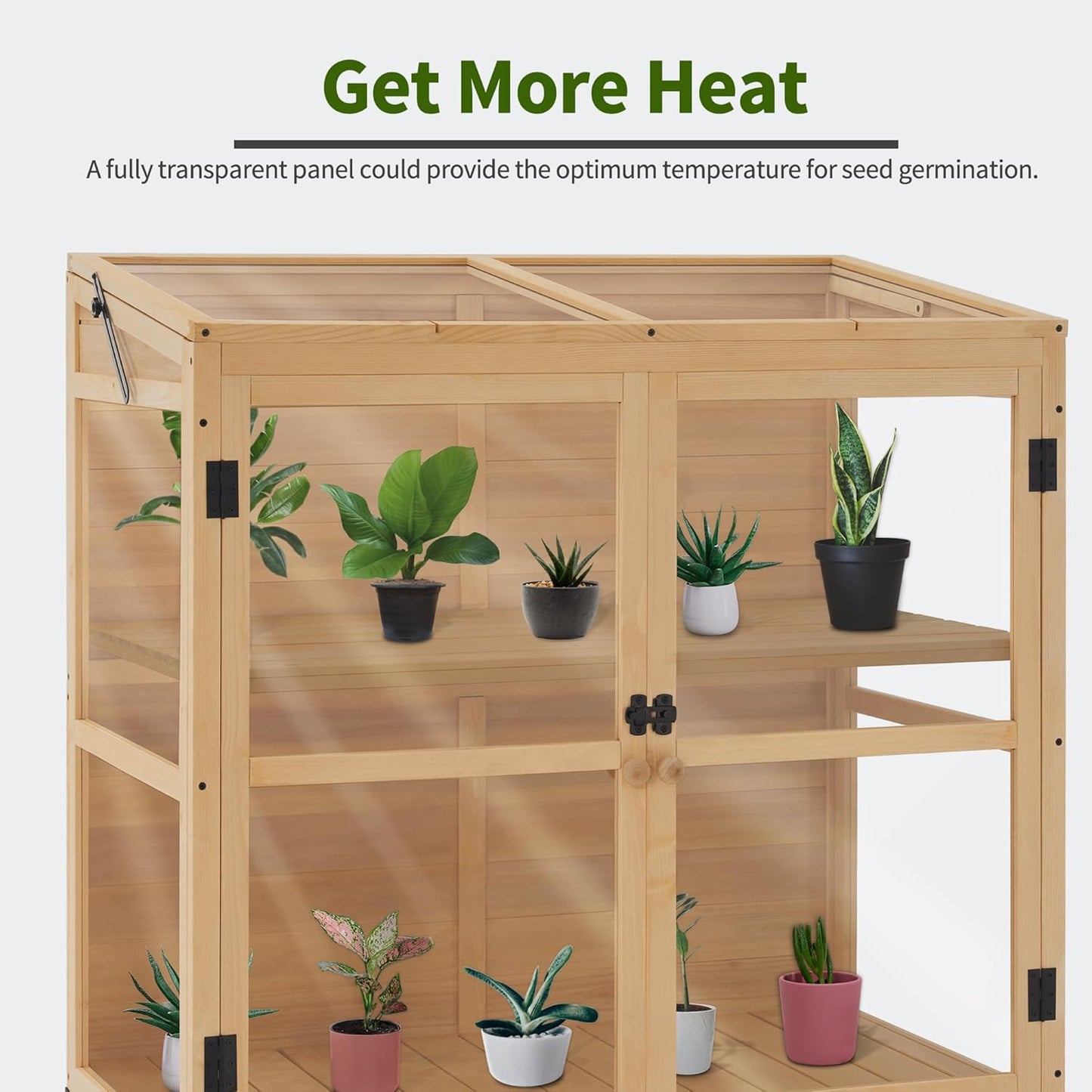 Macrout Wooden Cold Frame Greenhouse Cabinet Kit with Adjustable Shelf and Lockable Door, Fully Transparent Polycarbonate Greenhouse for Outdoor Indoor Use, 0718