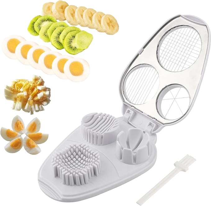 3-In-1 Egg Slicer for Hard Boiled Eggs,Stainless Steel Egg Cutter with 3 Cutting Modes,Multipurpose Kitchen Gadget,Dicer for Butter Strawberry,Mushroom,Banana,Cherry,Tomato