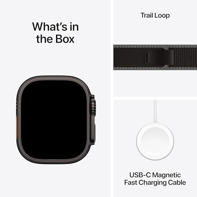 Apple Watch Ultra 3 [GPS + Cellular 49mm] Running & Multisport Smartwatch w/ Rugged Titanium Case w/ Black/Charcoal Trail Loop - S/M w/ AppleCare+ (2 years)
