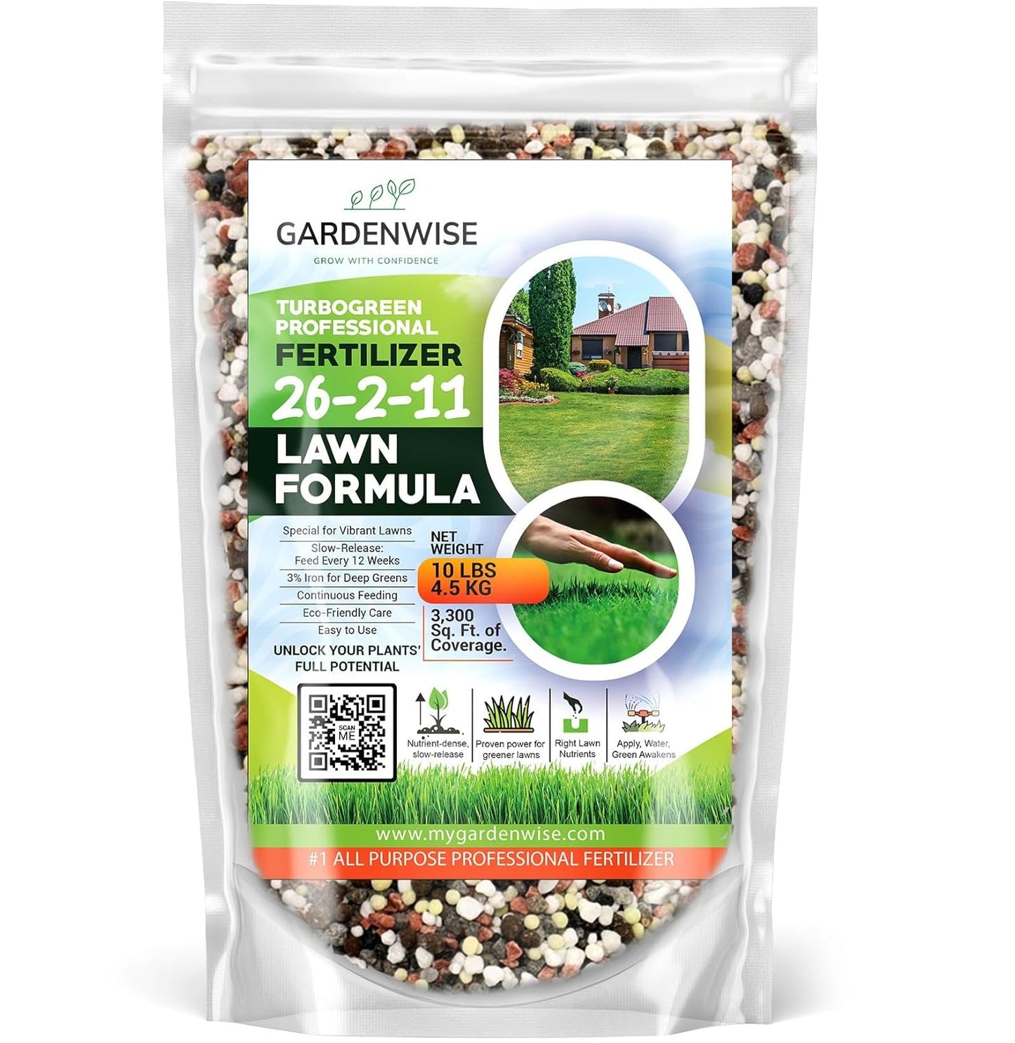 TurboGreen: Premium Lawn Fertilizer with Iron - Advanced Nitrogen & Iron-Rich Formula for Lush Growth | Eco-Friendly Grass Fertilizer for Spring & All Seasons | Slow-Release (10 QUARTS)