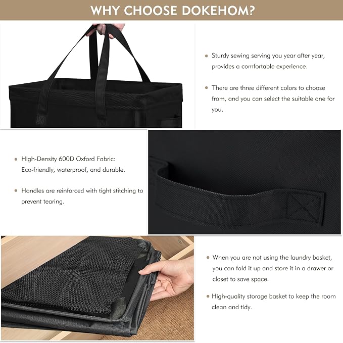 DOKEHOM 90L X-Large Laundry Basket with Removable Wash Bag on Wheels, Collapsible Rolling Laundry Hamper, Foldable Clothes Organizer, Folding Washing Bin (Black)
