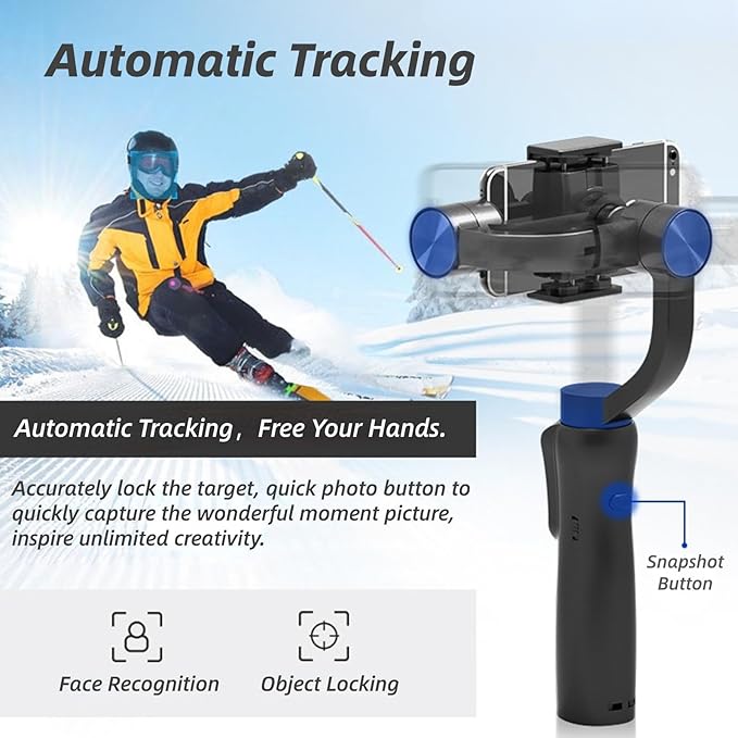 S5 Gimbal Stabilizer for Smartphone, 3 Axis Handheld, Upgraded Anti Shake System, Face Tracking, Foldable