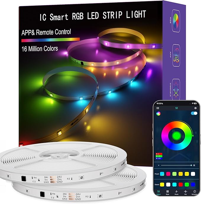 LED Lights for Bedroom, 166FT IC RGB LED Strip Lights, Color Changing, Multiple Colors Chasing Effects, APP & Remote Control, Timer Function, Music Sync Lights for Party, Home Decor