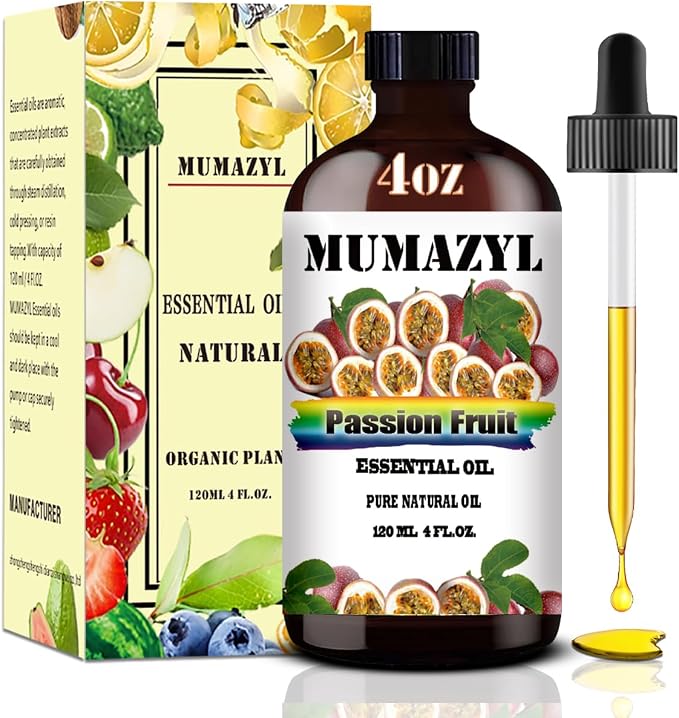 Passion Fruit Essential Oil, Passion Fruit Oil 4 Fl Oz 120ML for Diffuser Humidifier Yoga Cleaning DIY Candle Soap Making MUMAZYL Essential Oils