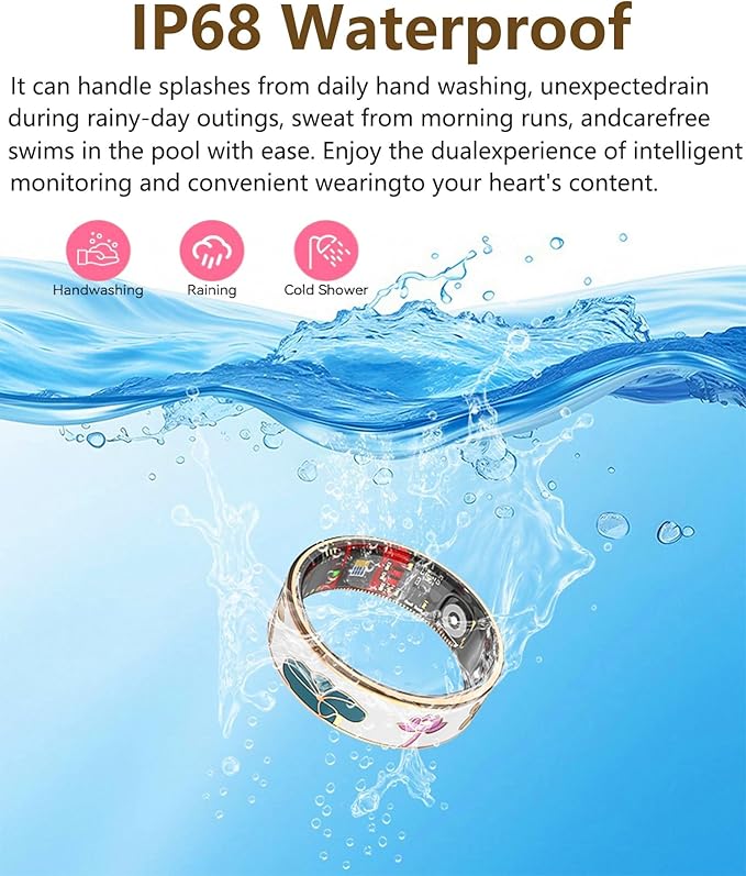 Smart Ring for Women,Fitness Tracker with Heart Rate,Blood Oxygen,Menstrual Cycle,Sleep Monitoring,Step Counting,IP68 Waterproof for iOS and Android,No Subscription Fee (9#)