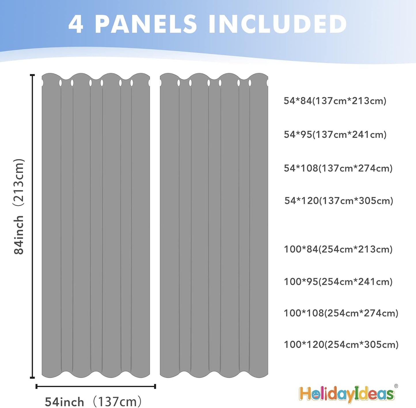 HolidayIdeas Outdoor Sheer Curtains for Patio Waterproof, 4 Panels - 54 x 95 Inch - Grey Light Filtering Voile Outside Curtains Grommet Drapes for Front Porch, Gazebo, Pergola, Backyard