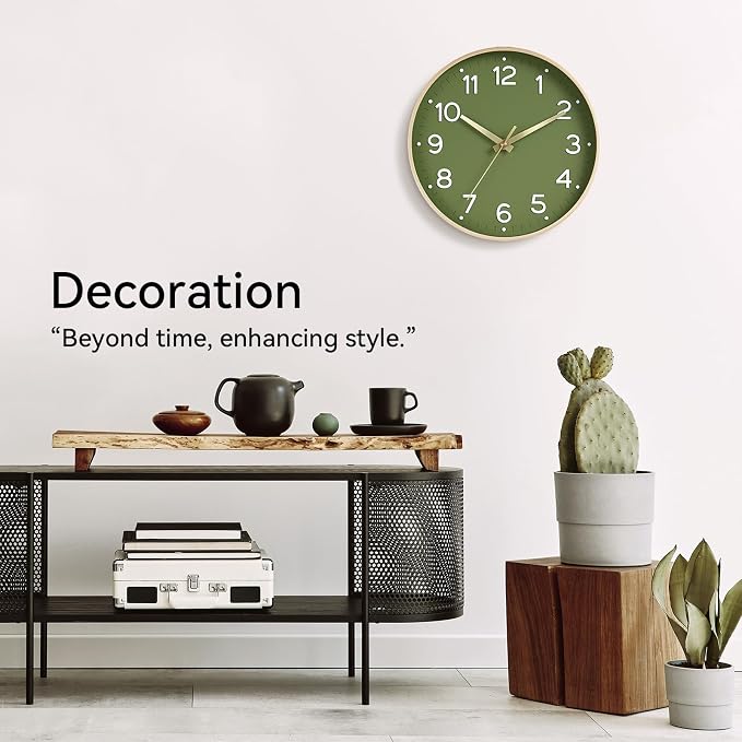 Roymnie Wall Clock Green, 10 Inch Silent Wall Clocks Battery Operated-Modern Non Ticking Analog Clock Decorative for Kitchen Bedroom Office Bathroom(Gold)