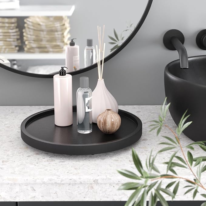 VERTORGAN Lazy Susan Organizer for Kitchen,Bamboo Turntable for Cabinet,Pantry,Vanity,Small（Black）