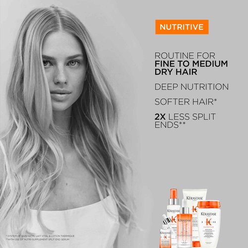 Kerastase Nutritive Bain Satin Shampoo & Lait Vital Conditioner Set For Fine to Medium Dry Hair - Gently Cleanses and Replenishes Moisture With Plant-Based Proteins & Niacinamide