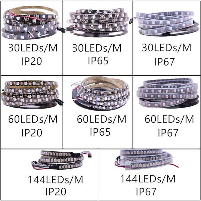 WS2812B LED Strip Individual Addressable Light SMD 5050 144Pixels RGB Pixel Strip DC5V (3.2FT 144LEDS Non-Waterproof, Black PCB)
