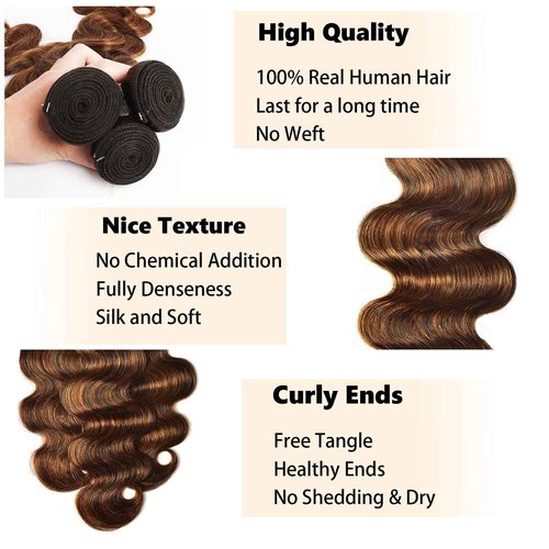 Fabimiya Human Hair Bundles 26 28 30 Inch Chocolate Brown P4/30 Body Wave Bundles Human Hair 100% Unprocessed Soft Sewn In Hair with Double Weft for Black Women