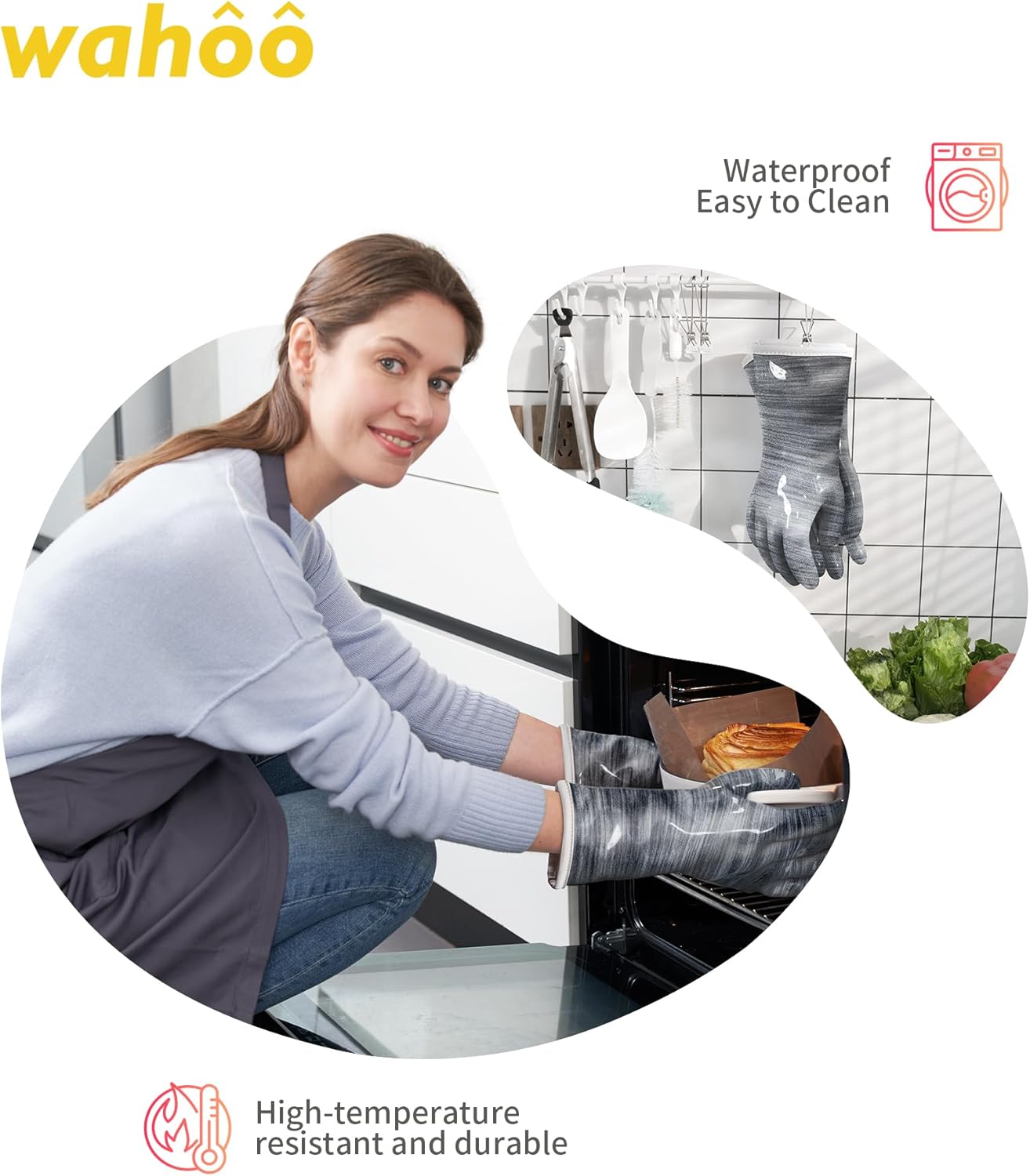 wahoo Liquid Silicone Smoker Oven Gloves, Food-Contact Grade, Heat Resistant Gloves for Cooking, Grilling, Baking, Black, XXL/11