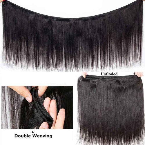 Human Hair Bundles,Straight 4 Bundles 16 18 20 22 Inch,16A Bundles Human Hair,100% Unprocessed Virgin Brazilian Hair Extensions Double Weft, Quick Weave Sew In Hair Bundle