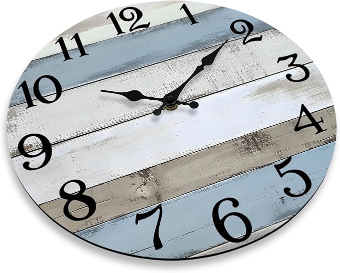 JoFomp 8 Inch Wooden Wall Clocks Battery Operated, Silent Wall Clock Non Ticking, Coastal Country Design Rustic Wall Clocks for Living Room Decor, Small Wall Clock for Bedroom Kitchen Bathroom