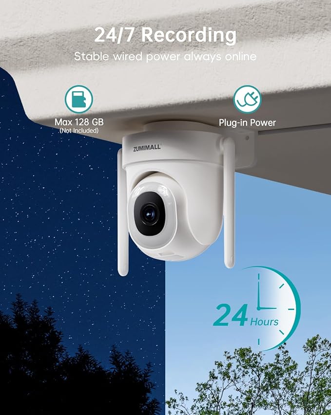 ZUMIMALL 2.5K Wired Cameras for Home Security, 2.4G/5G WiFi Outdoor Security Camera, 5MP, 24/7 Recording, AI Motion Detection, Cloud & SD Card Storage, 2-Way Audio, 360° PTZ Auto Tracking - 2-Pack