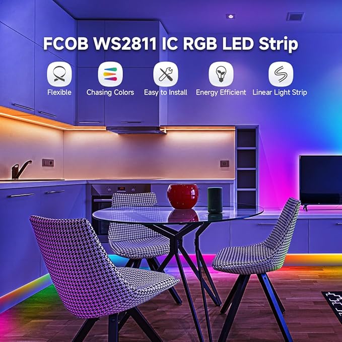 BTF-LIGHTING FCOB WS2811 IC RGB COB LED Strip 864LED/m Flexible High Density Color Chasing Uniform Light DC12V 16.4FT 24IC/m 12mm Width for DIY Lighting Projects(No Adapter or Controller)