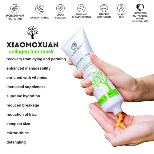 Xiaomoxuan Exfoliating Scalp Brush with Travel Size Leave In Conditioner Spray and Natural Collagen Hair Mask with Tea Tree Oil for Hair Repair Treatment Bundle