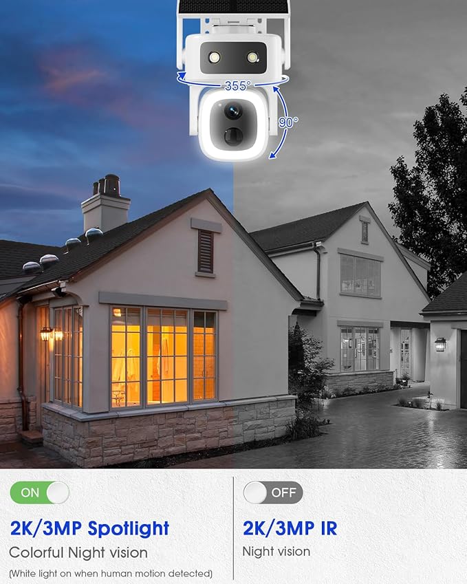 SANSCO 4G LTE Cellular Security Camera Wireless Outdoor, 360 Days Free Unlimited Data, Built-in SIM Card 64GB, 360° PTZ, No WiFi Solar Powered, 2K Color Night Vision, 2 Way Audio, Motion Detection