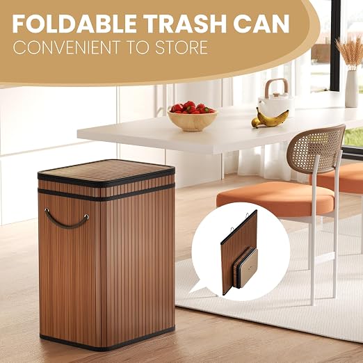Mihoho 80 Liter/21 Gallon Large Trash Can with Lid, Garbage Bin Wastebasket Made of Bamboo, Outdoor Garbage Can/Waste/Basket Bin for Home, Office, Bathroom, Kitchen 24" HX15.8 WX11.8 D (Brown K)