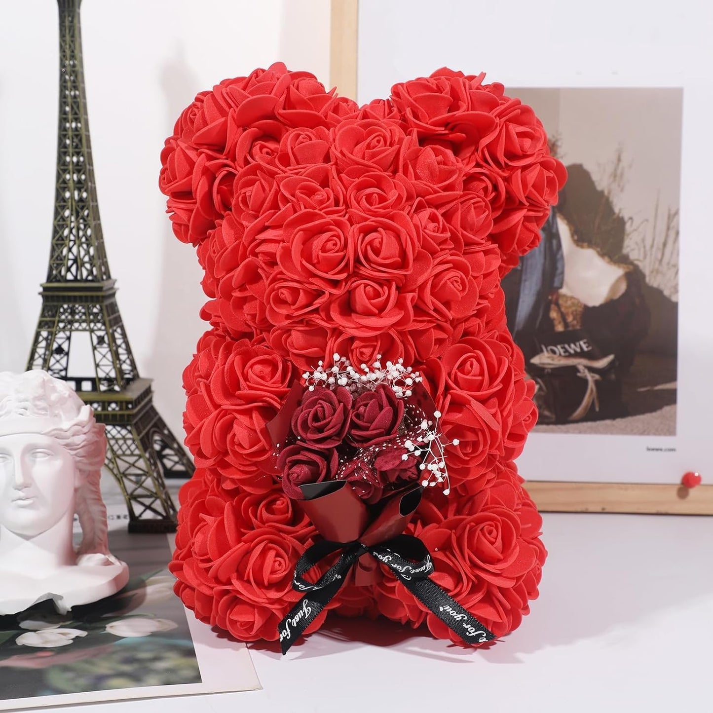 Mini Fake Rose Flower Heads 144pcs Mini Artificial Foam Roses DIY Wedding Flowers Accessories Make Bridal Hair Clips Headbands Dress (Bottom add Gauze) for Valentines Day,Wedding,Bridal Shower (Red)