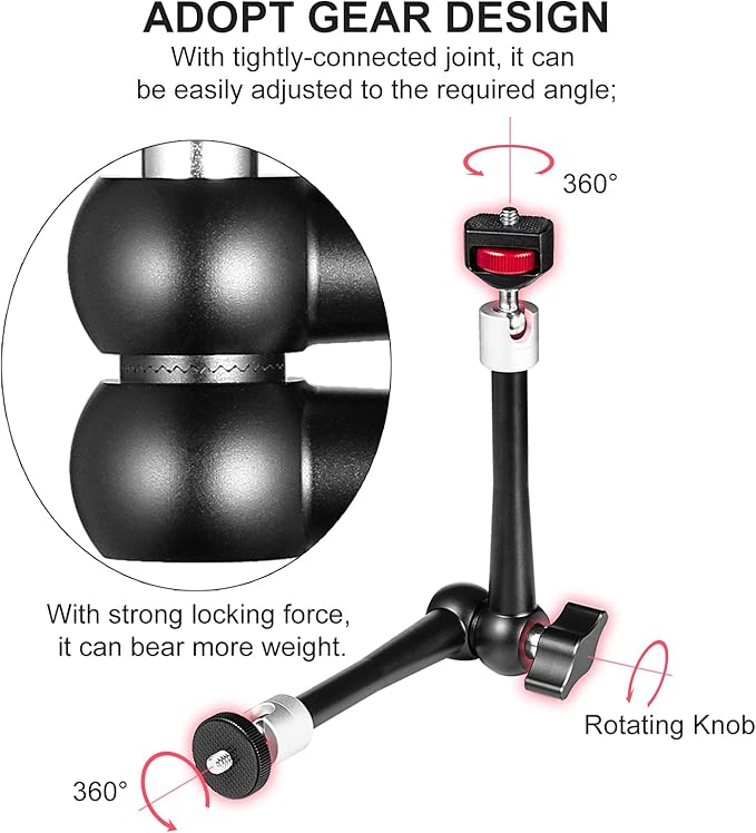11'' Articulating Friction Magic Arm Super Camera Clamp Mount Cell Phone Holder Action Camera Adapter Kit for DSLR Camera LCD Monitor Vlog Rig Video LED Light Microphone Cage Camcorder Projector