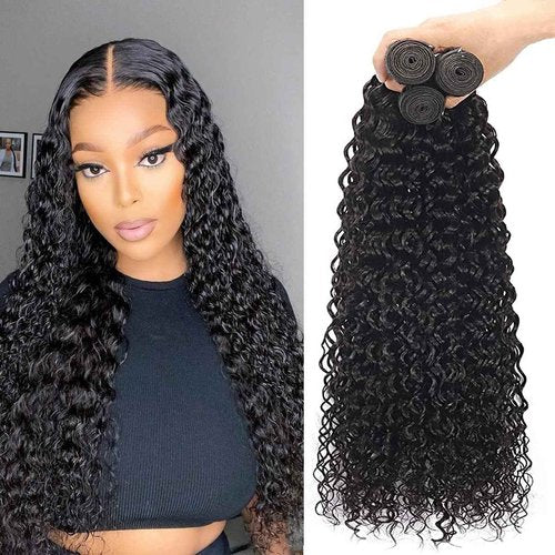 Giginger Bundles Human Hair 24 26 28 Inch Water Wave Brazilian Virgin Curly Human Hair Bundles Unprocessed Quick Weave Soft Sewn In Hair Extensions for Black Women