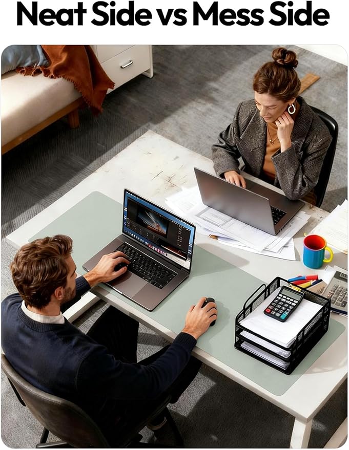 YSAGi Leather Desk Protector, Office Mat, Large Mouse Mat, Non-Slip PU Leather Blotter, Laptop Desk Mat, Waterproof Writing Pad for Office and Home(Grayish Green, 63" x 24")