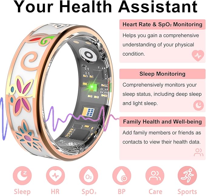 Enamel Craft Smart Ring for Women & Men, No Subscription Fitness Tracker with Heart Rate, Sleep Tracking, SpO2 – IP68 for iOS & Android (Enamel Color, 7)